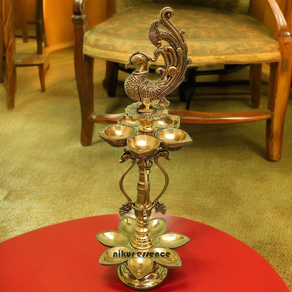 Large Solid Braas Peacock Diya - 50 cm Nikuressence