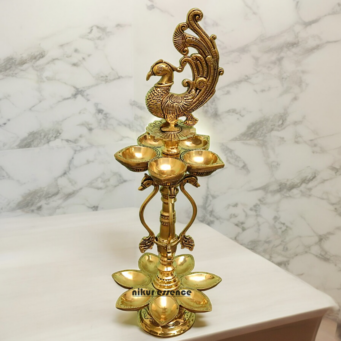 Large Solid Braas Peacock Diya - 50 cm Nikuressence