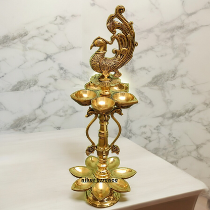 Large Solid Braas Peacock Diya - 50 cm Nikuressence