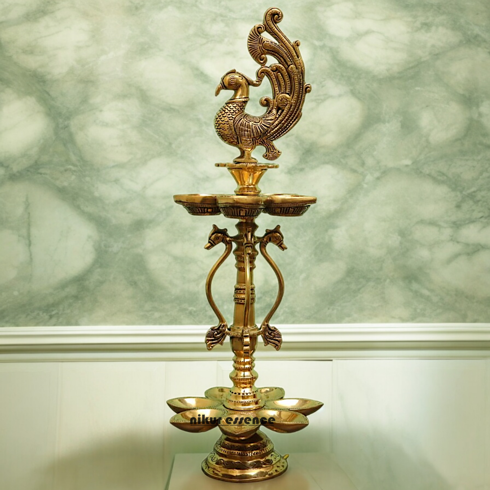 Large Solid Braas Peacock Diya - 50 cm Nikuressence