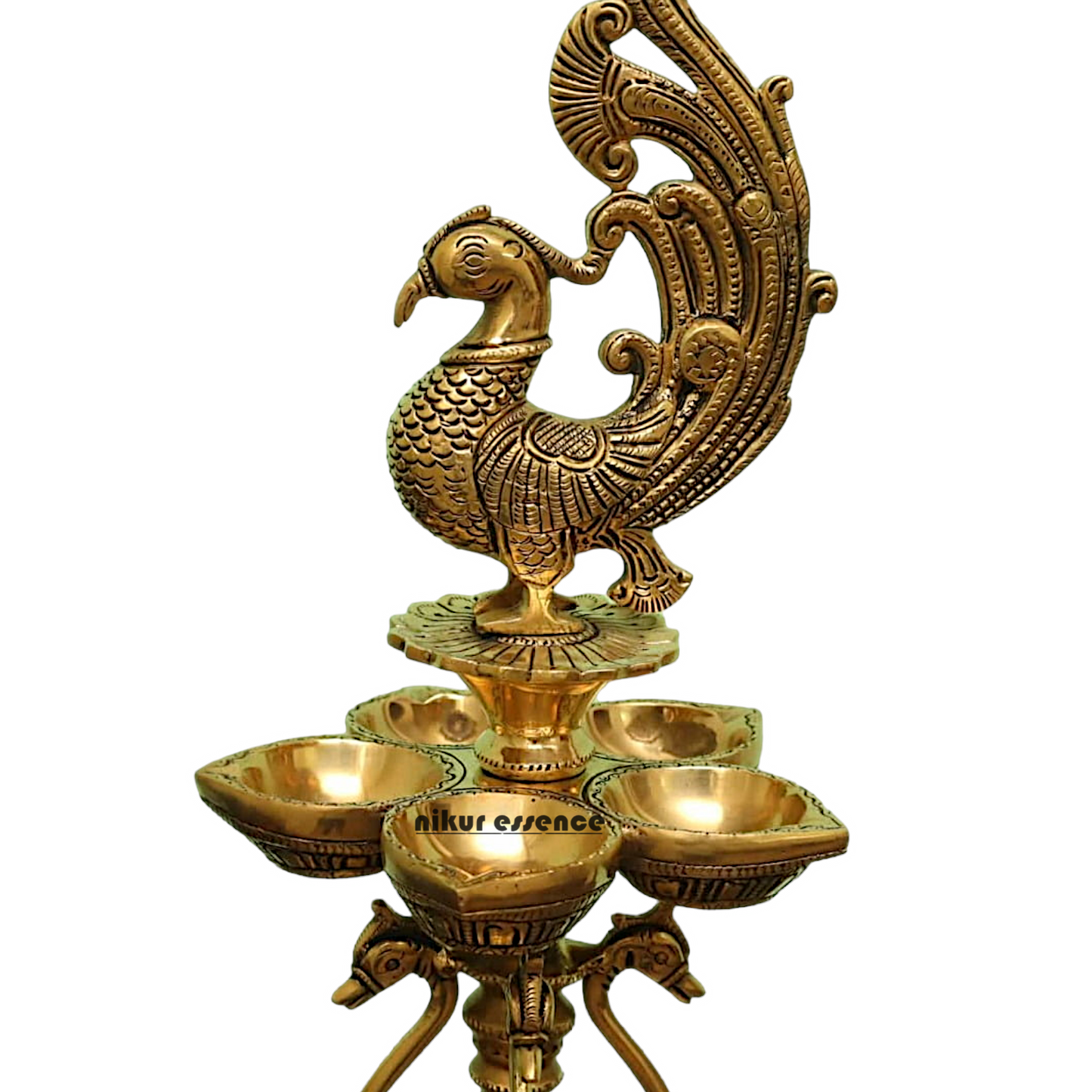 Large Solid Braas Peacock Diya - 50 cm Nikuressence