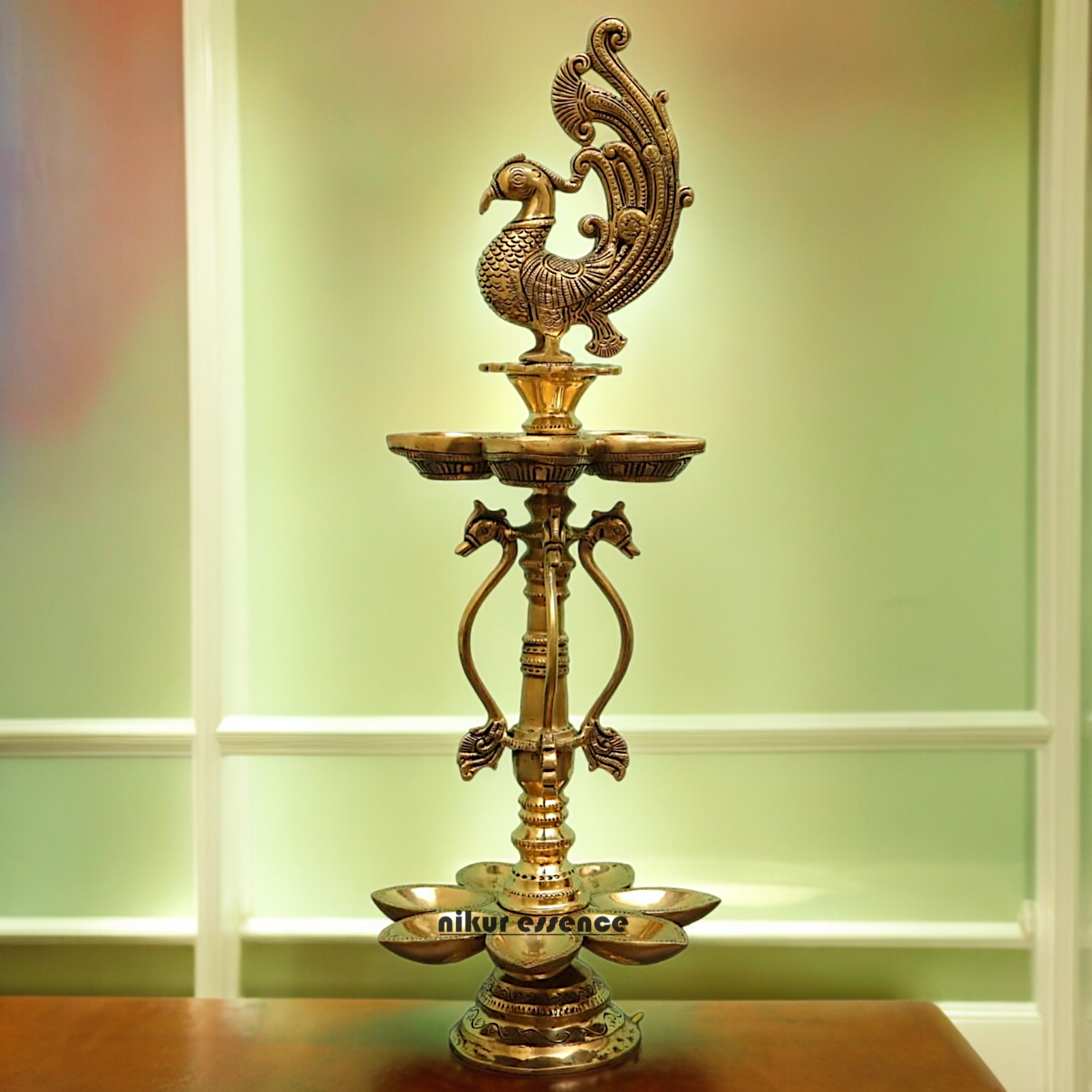 Large Solid Braas Peacock Diya - 50 cm Nikuressence