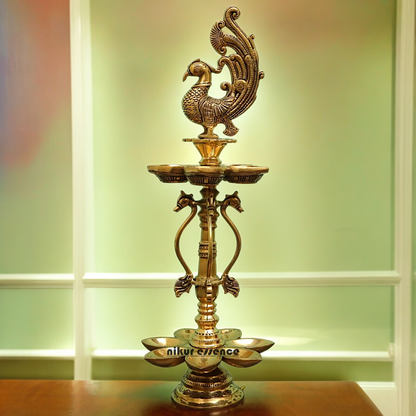 Large Solid Braas Peacock Diya - 50 cm Nikuressence