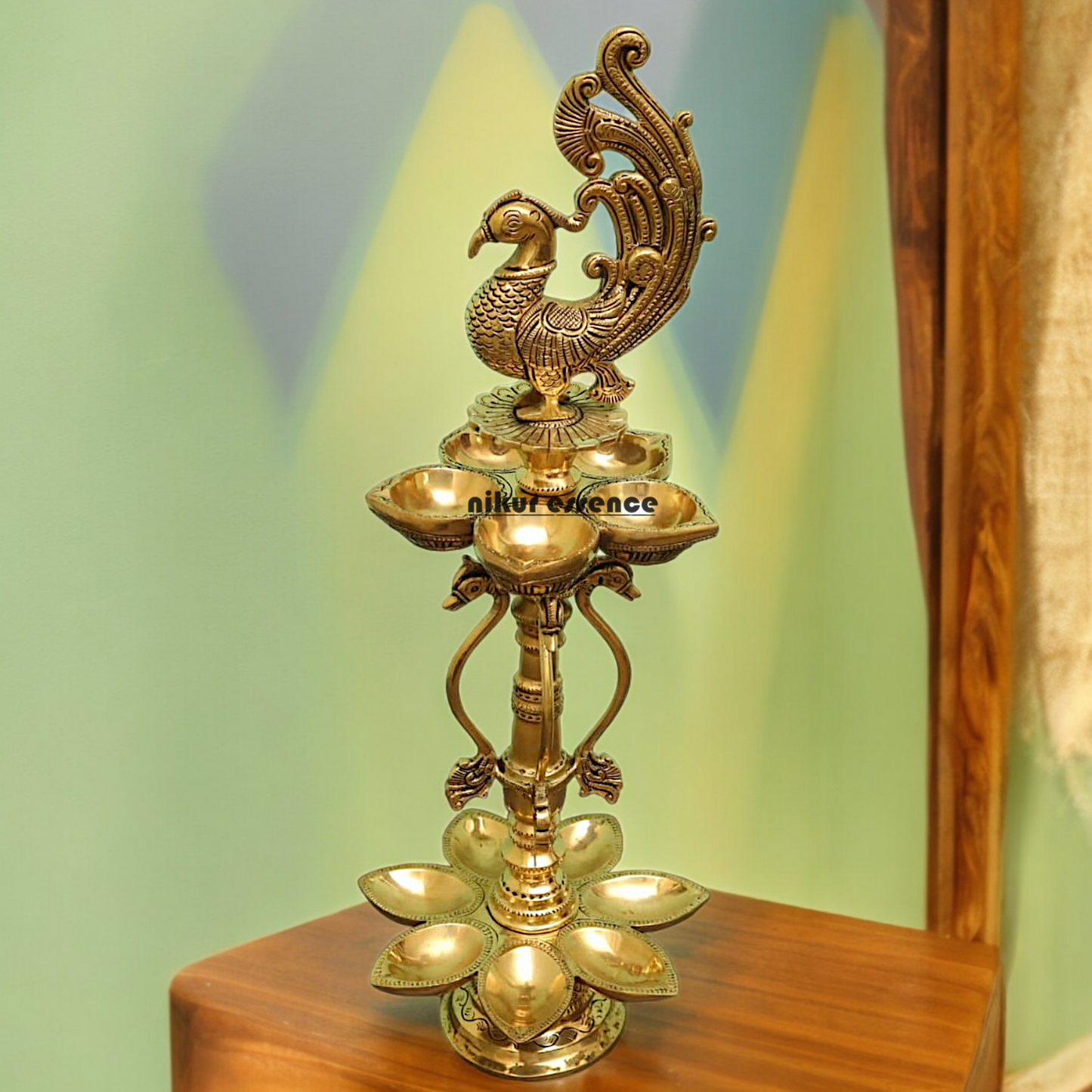 Large Solid Braas Peacock Diya - 50 cm Nikuressence