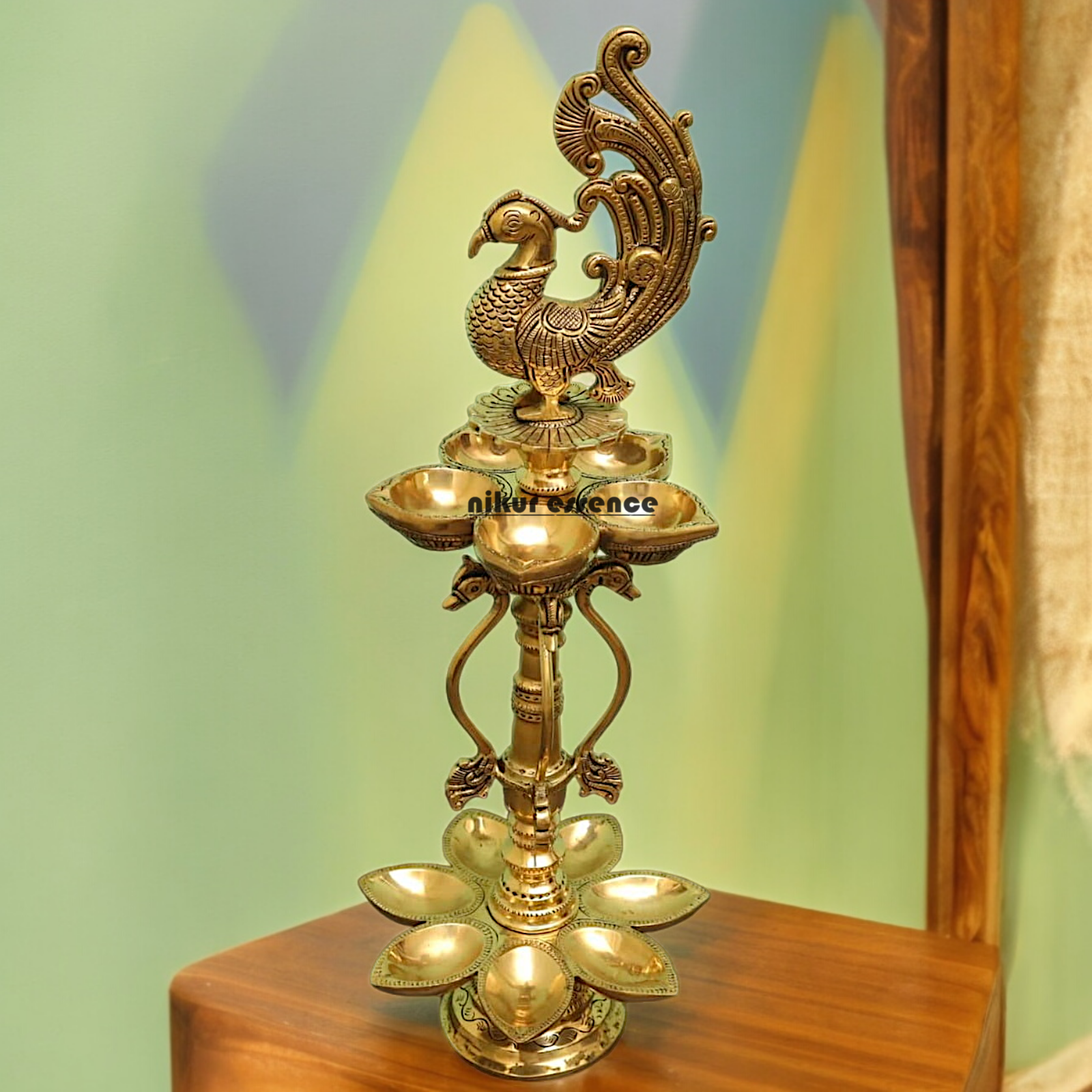 Large Solid Braas Peacock Diya - 50 cm Nikuressence