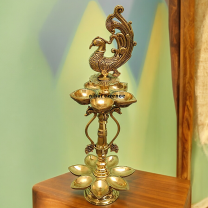 Large Solid Braas Peacock Diya - 50 cm Nikuressence