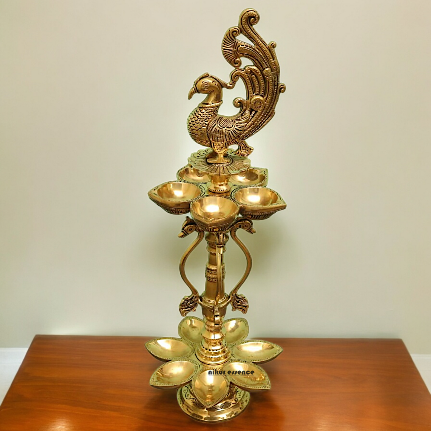 Large Solid Braas Peacock Diya - 50 cm Nikuressence