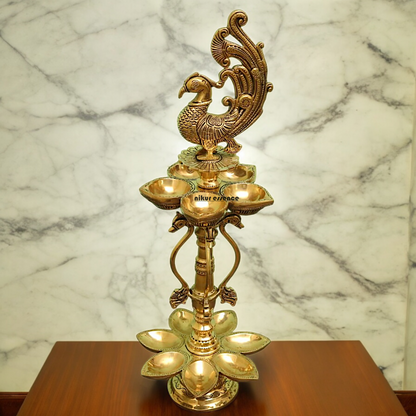 Large Solid Braas Peacock Diya - 50 cm Nikuressence