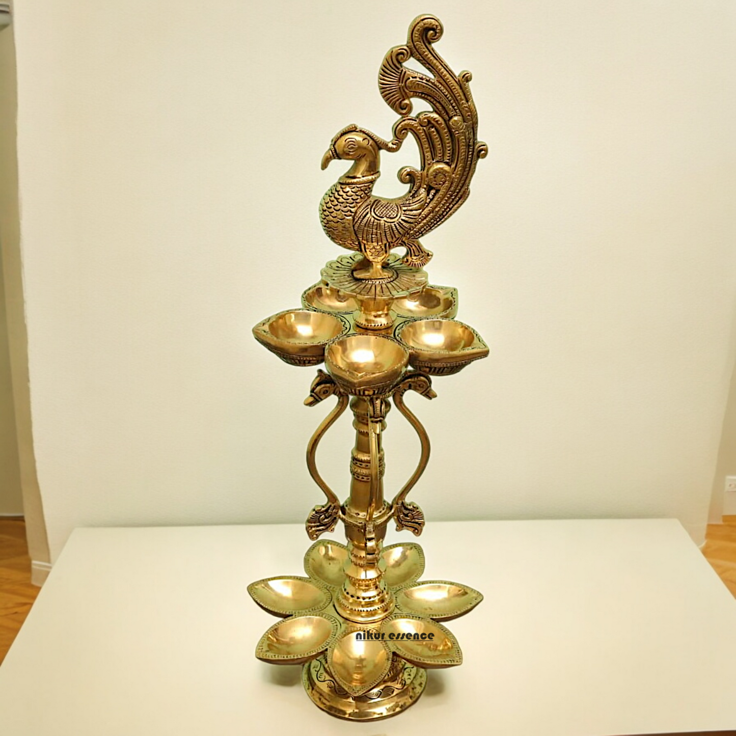 Large Solid Braas Peacock Diya - 50 cm Nikuressence