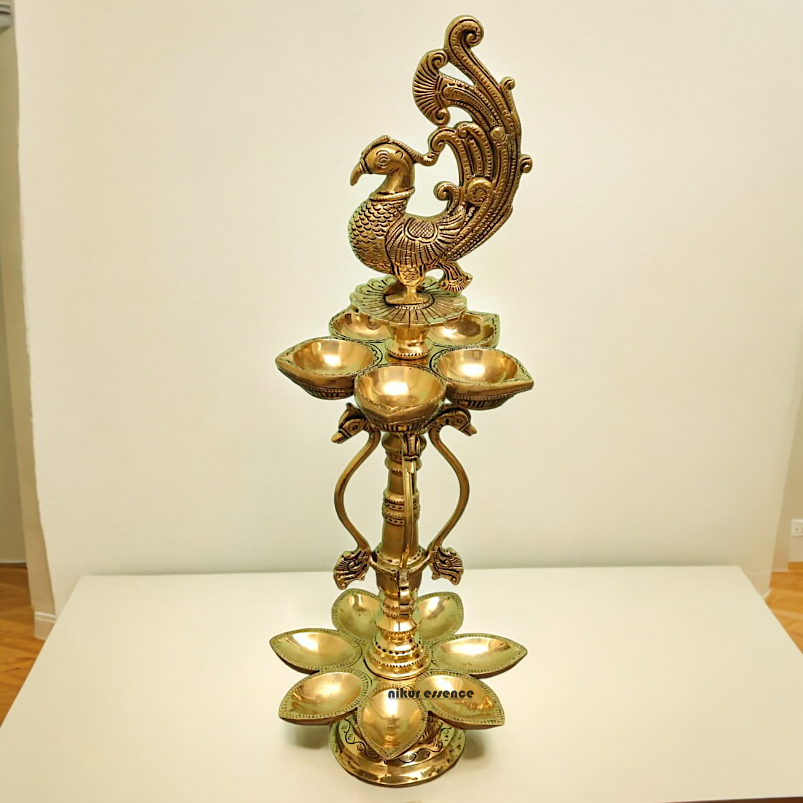 Large Solid Braas Peacock Diya - 50 cm Nikuressence