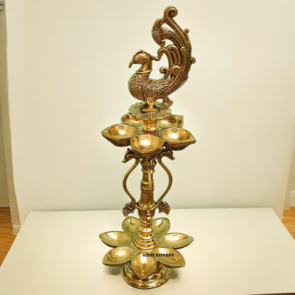 Large Solid Braas Peacock Diya - 50 cm Nikuressence