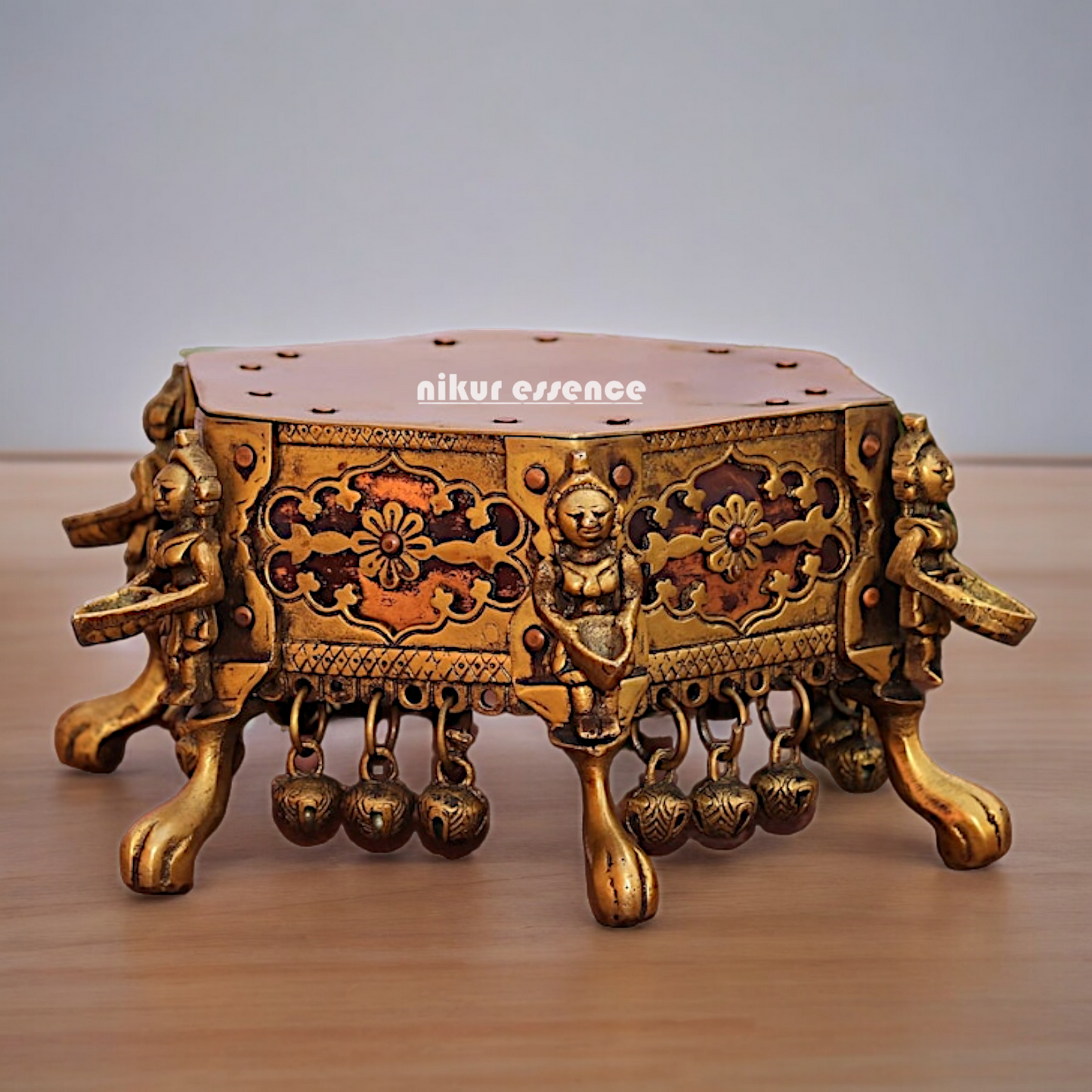 Superfine Pure Brass Chowki with Bells Ghungroo - 17 cm Nikuressence