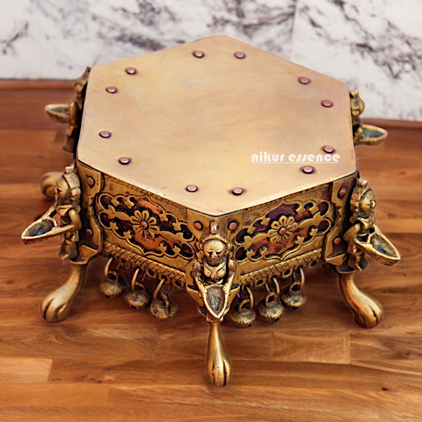 Superfine Pure Brass Chowki with Bells Ghungroo - 17 cm Nikuressence