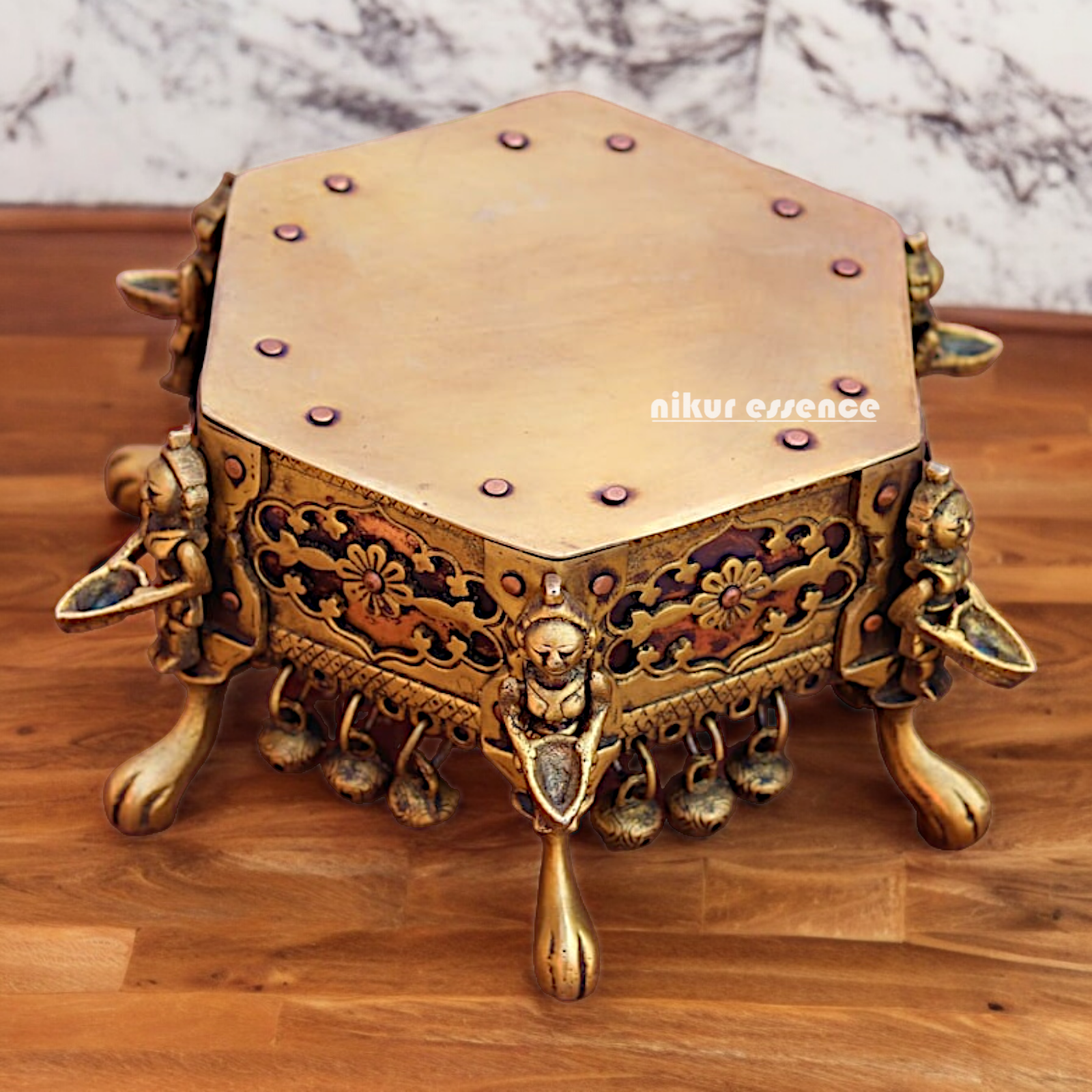 Superfine Pure Brass Chowki with Bells Ghungroo - 17 cm Nikuressence