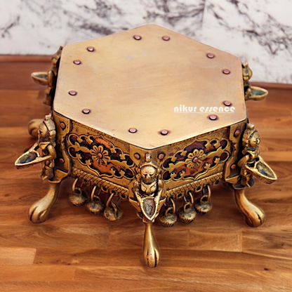 Superfine Pure Brass Chowki with Bells Ghungroo - 17 cm Nikuressence