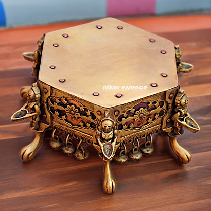 Superfine Pure Brass Chowki with Bells Ghungroo - 17 cm Nikuressence