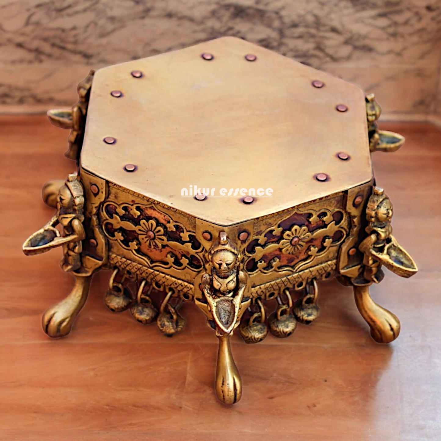 Superfine Pure Brass Chowki with Bells Ghungroo - 17 cm Nikuressence