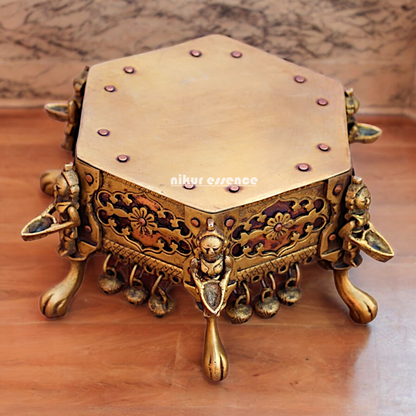 Superfine Pure Brass Chowki with Bells Ghungroo - 17 cm Nikuressence