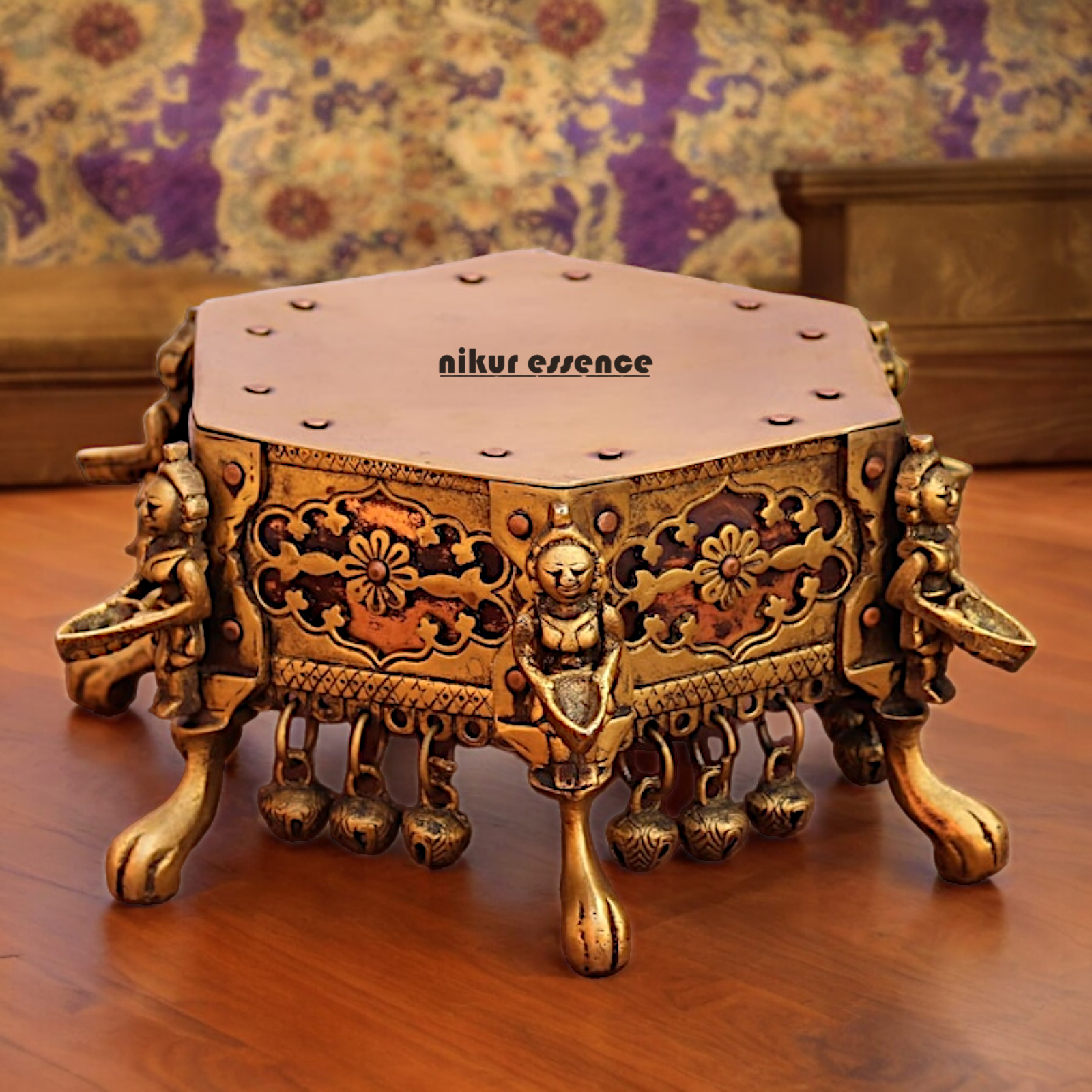 Superfine Pure Brass Chowki with Bells Ghungroo - 17 cm Nikuressence