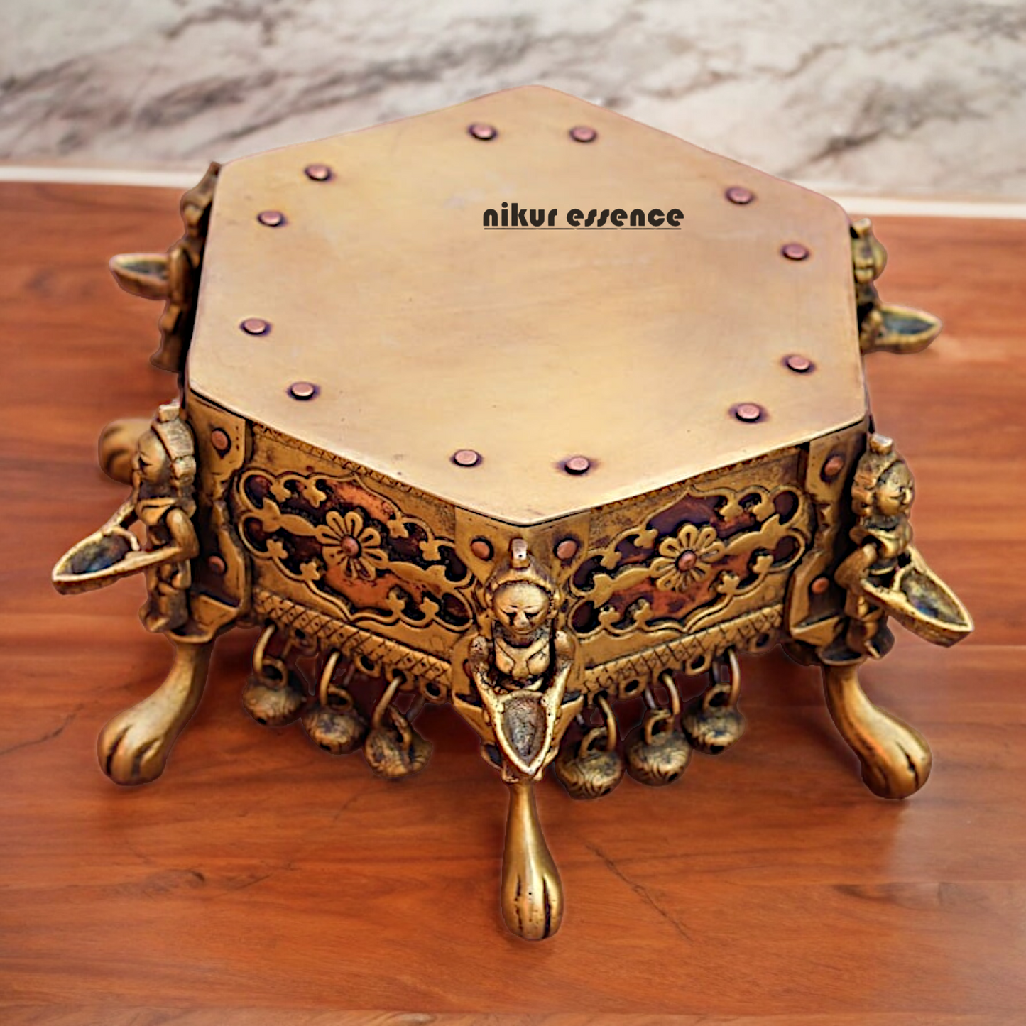 Superfine Pure Brass Chowki with Bells Ghungroo - 17 cm Nikuressence
