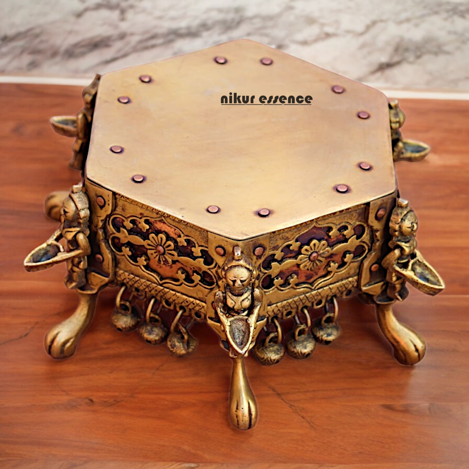 Superfine Pure Brass Chowki with Bells Ghungroo - 17 cm Nikuressence