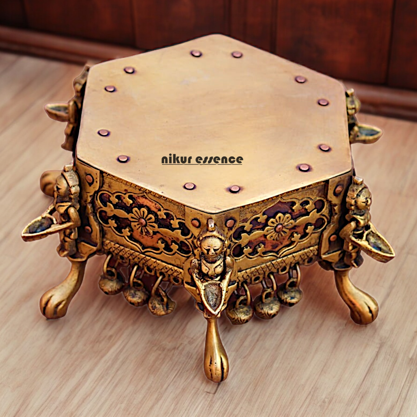 Superfine Pure Brass Chowki with Bells Ghungroo - 17 cm Nikuressence