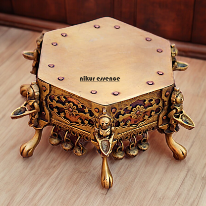 Superfine Pure Brass Chowki with Bells Ghungroo - 17 cm Nikuressence