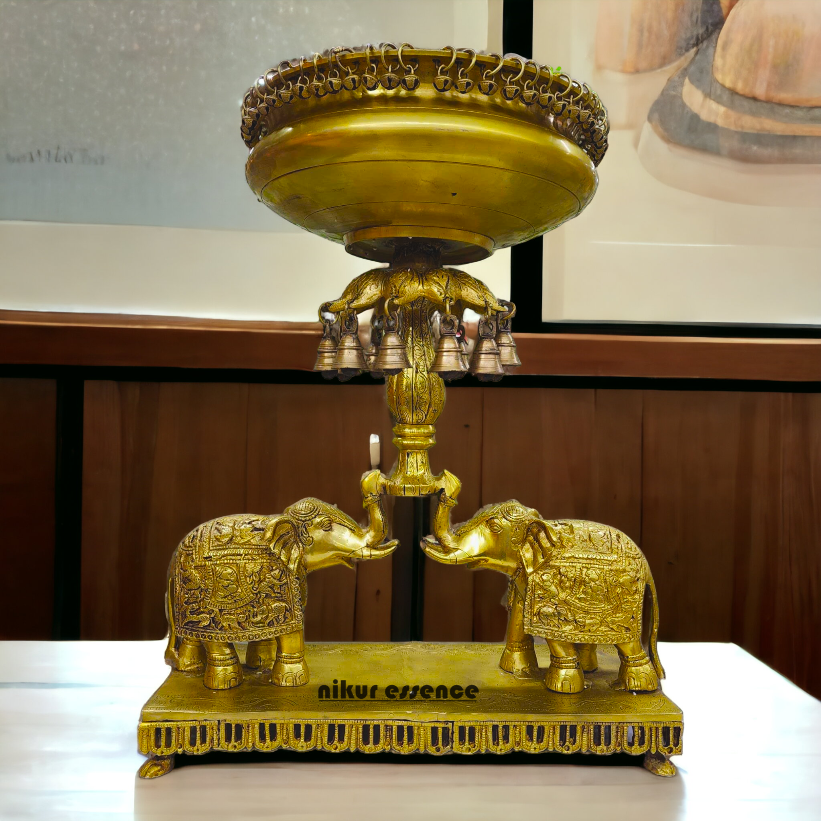 Buy Solid Braas Elephant Urli with Bells - 56 cm Height Nikuressence