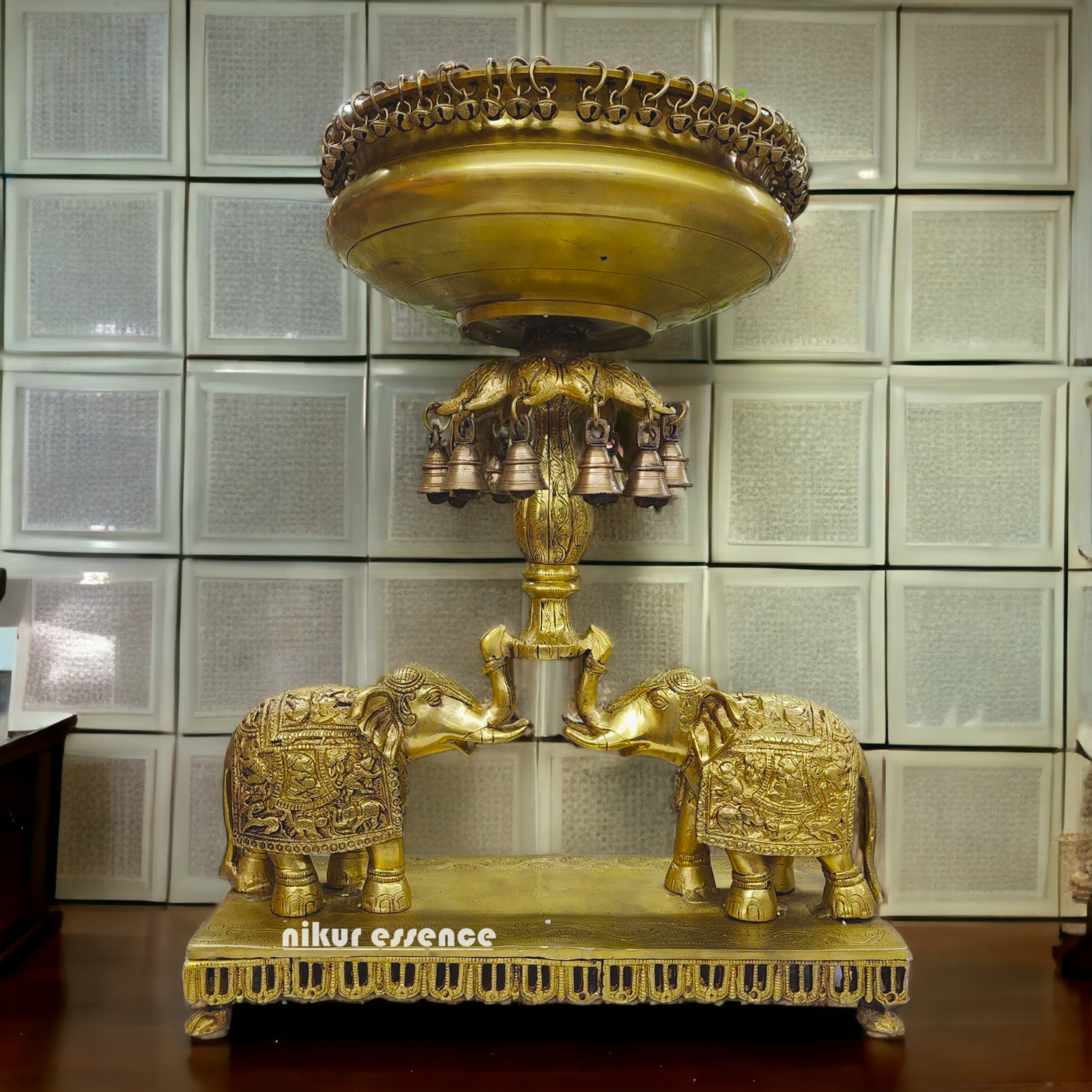 Buy Solid Braas Elephant Urli with Bells - 56 cm Height Nikuressence