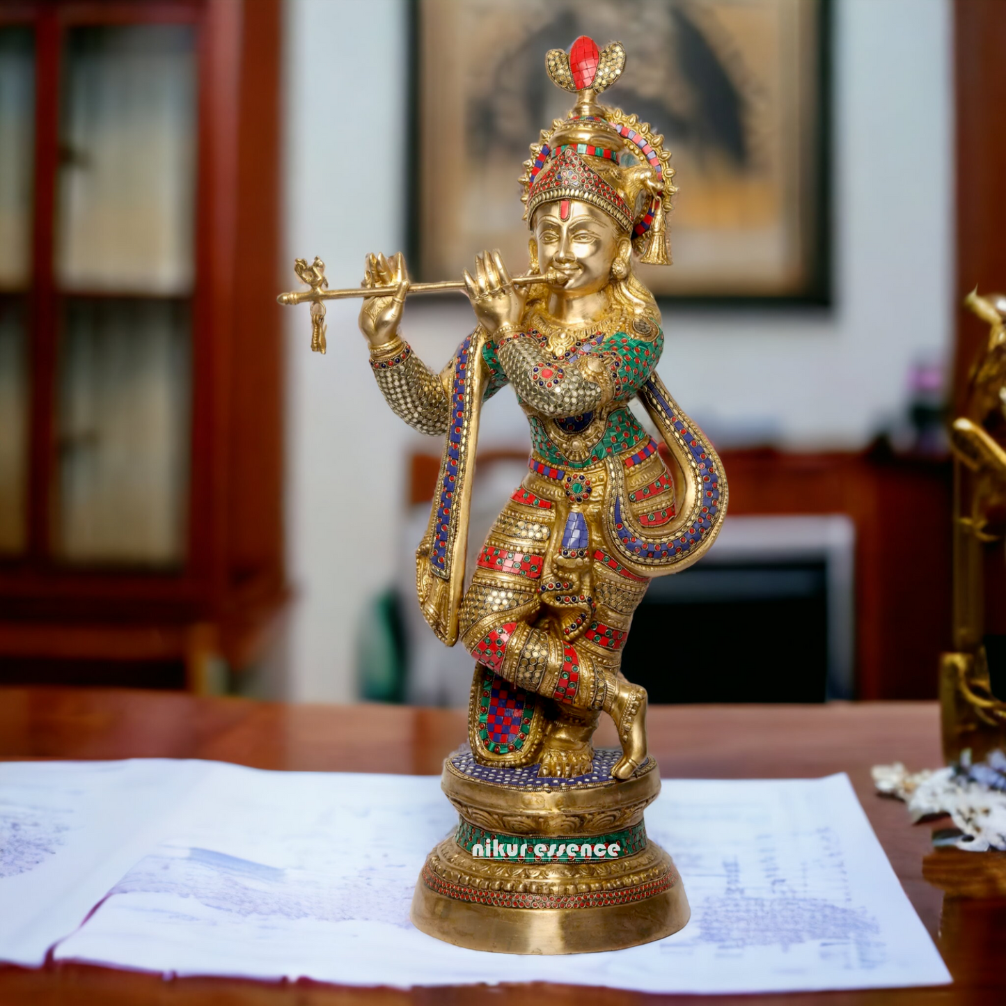 Buy Online Krishna murli with Stone work Idol - 89 cm Nikuressence