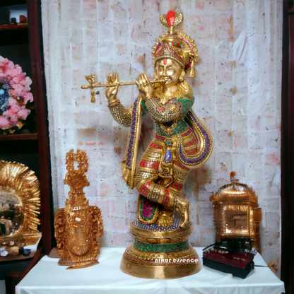 Buy Online Krishna murli with Stone work Idol - 89 cm Nikuressence