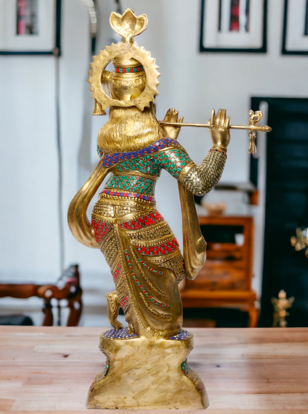 Buy Online Krishna murli with Stone work Idol - 89 cm Nikuressence