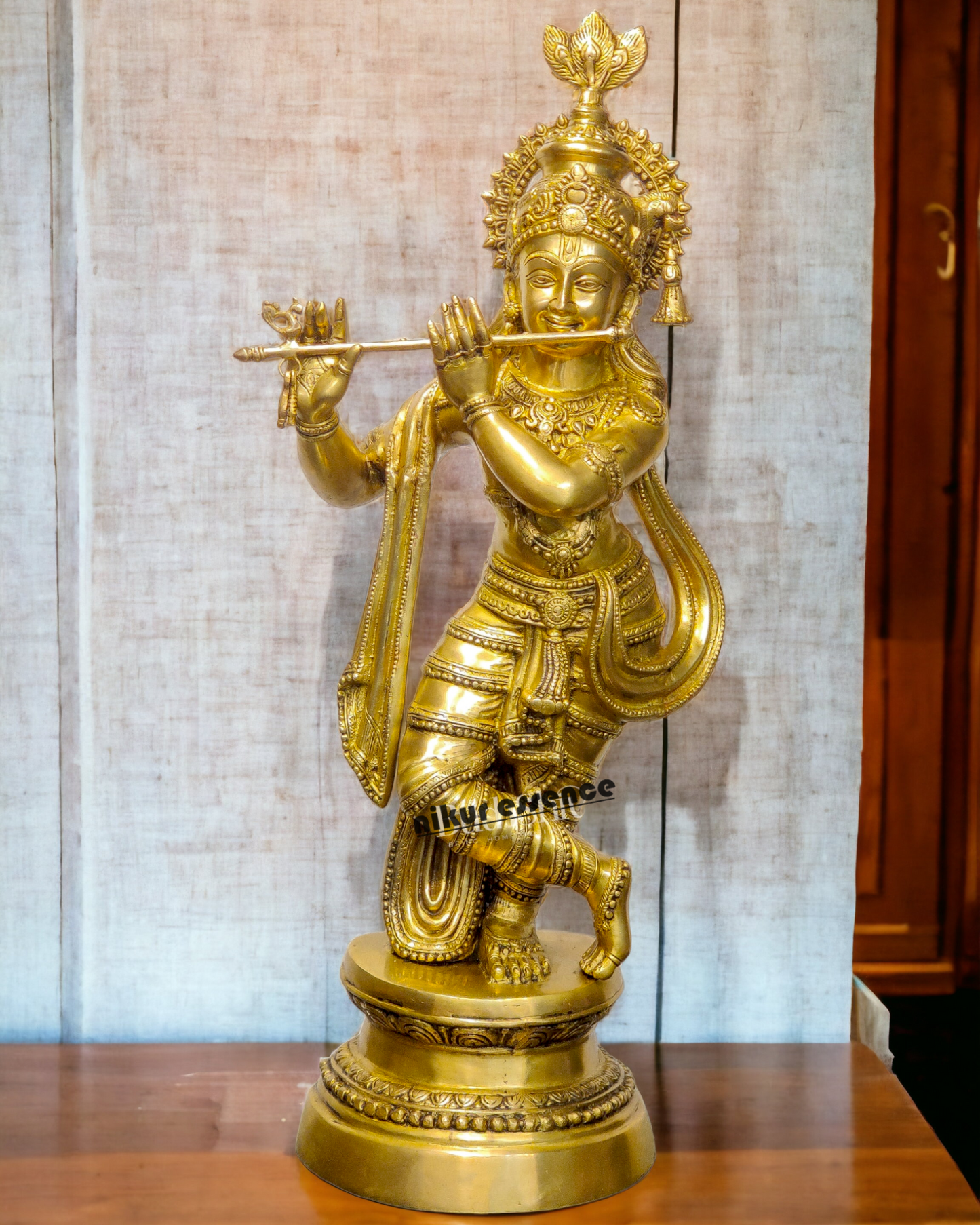 Solid Brass Krishna with playing Flute - 36 inches Nikuressence