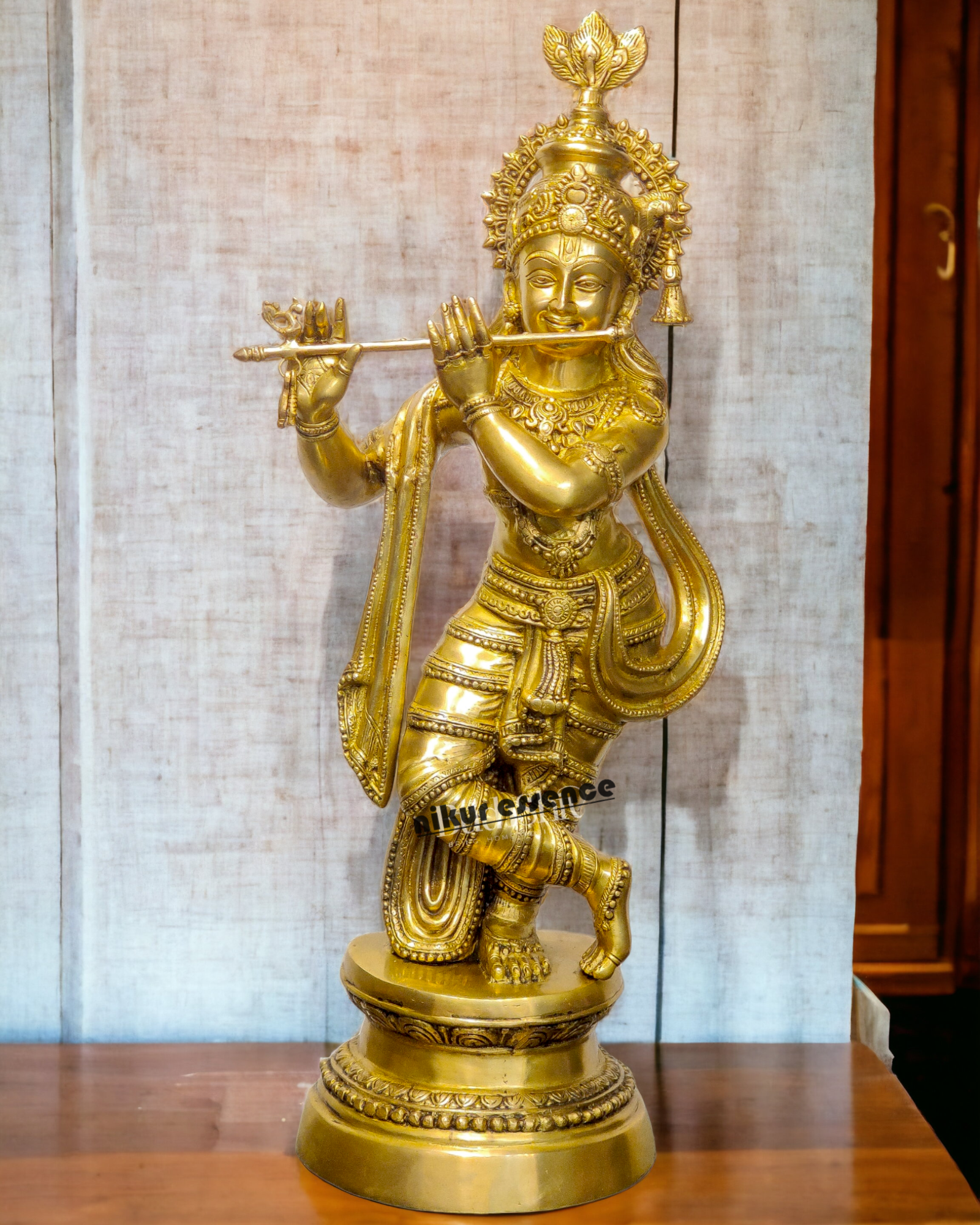 Solid Brass Krishna with playing Flute - 36 inches Nikuressence