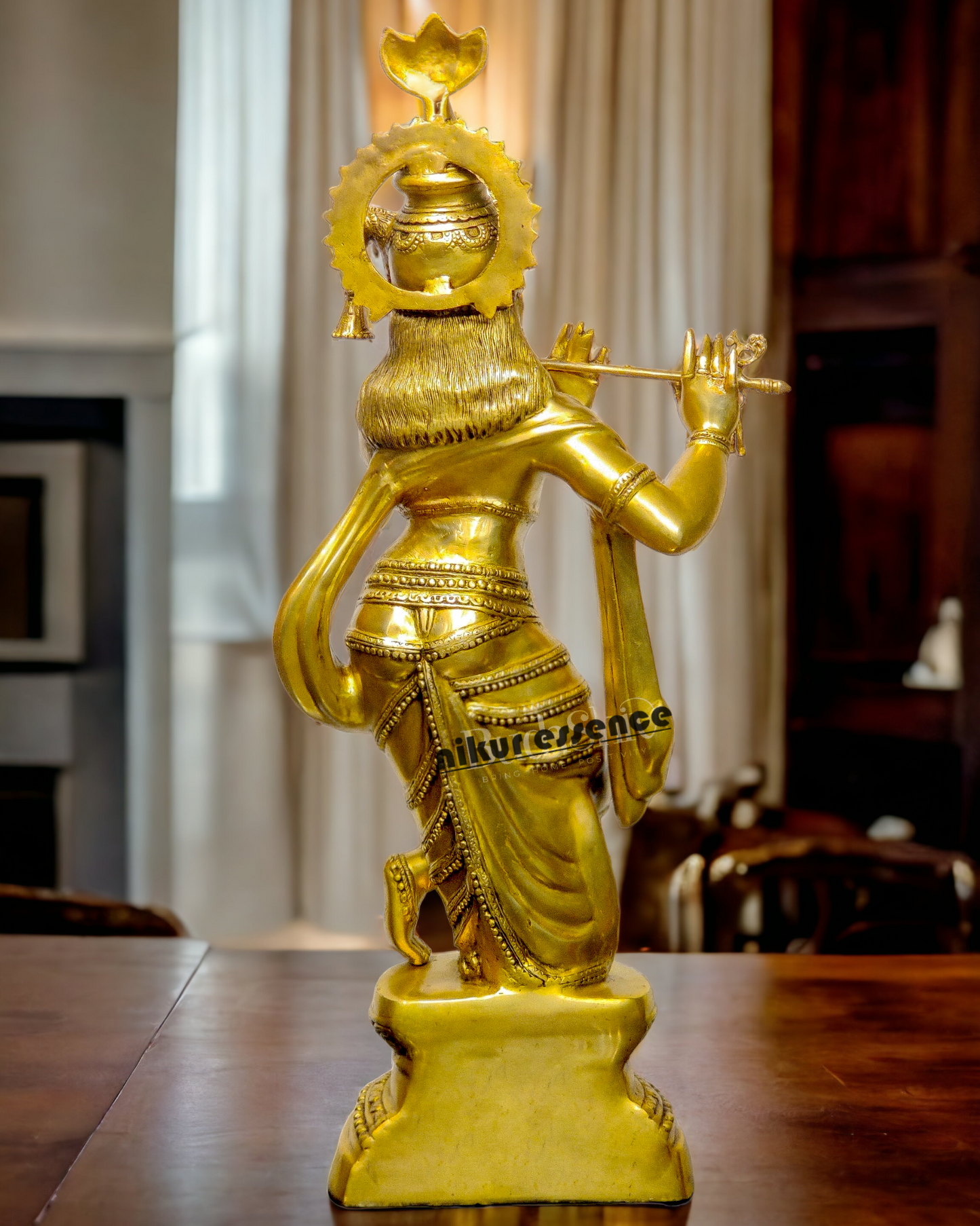 Solid Brass Krishna with playing Flute - 36 inches Nikuressence