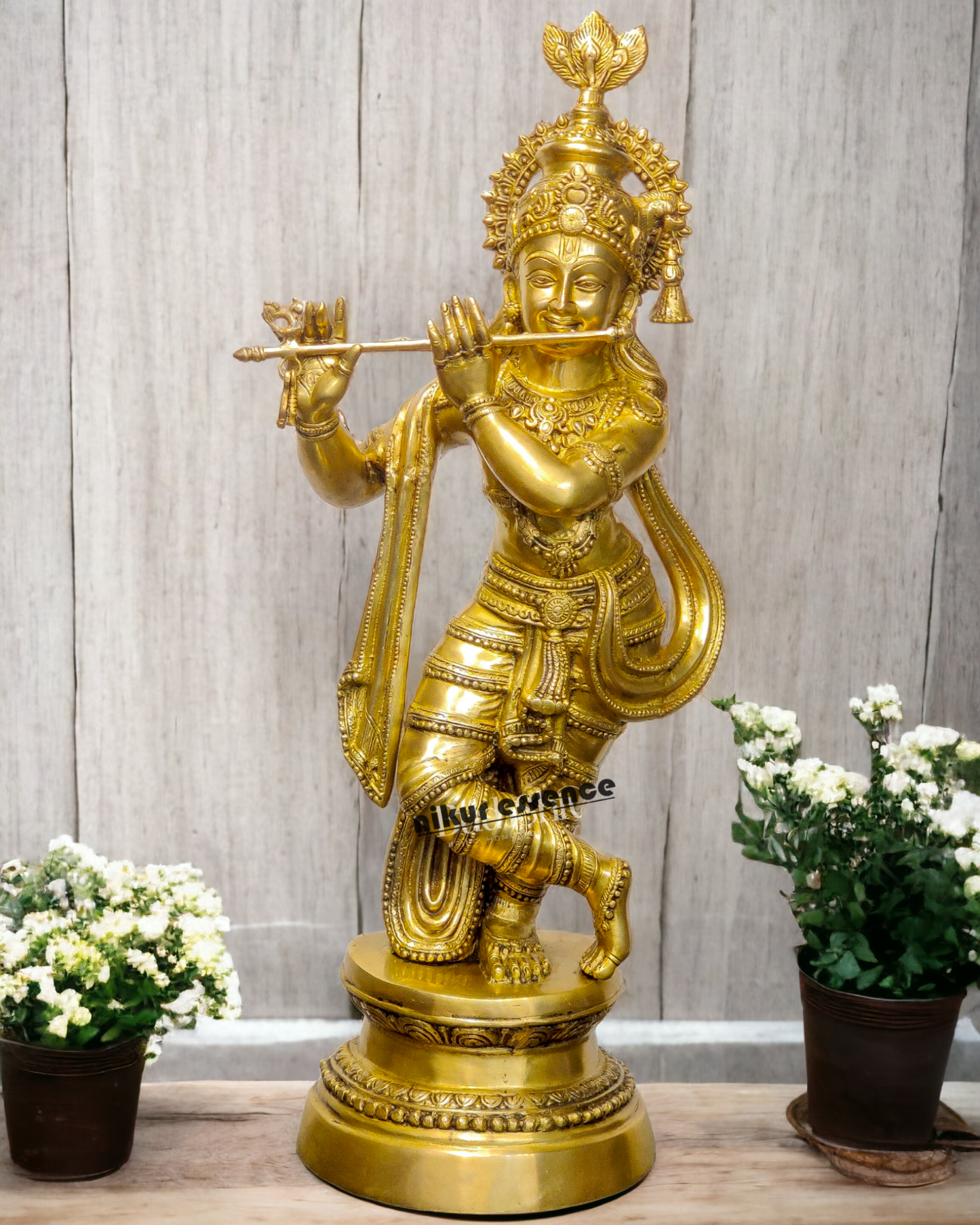 Solid Brass Krishna with playing Flute - 36 inches Nikuressence