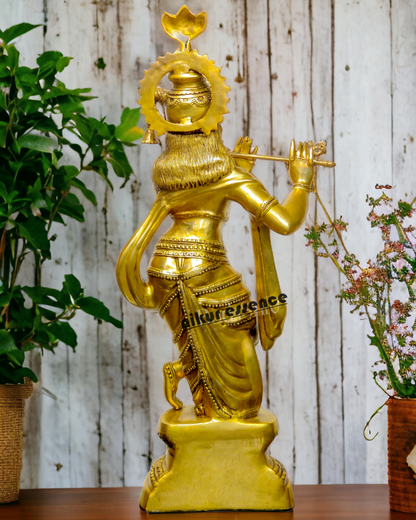 Solid Brass Krishna with playing Flute - 36 inches Nikuressence