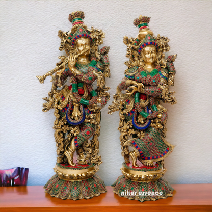 Large Online Brass Beautiful Krishna Radha with Stone work - 65 cm Nikuressence