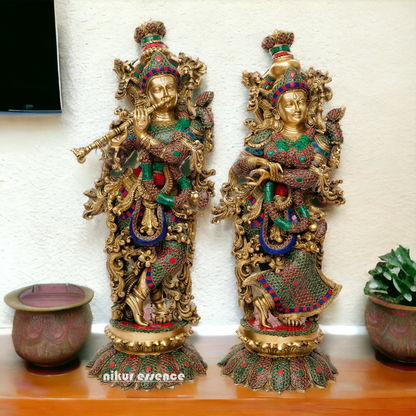 Large Online Brass Beautiful Krishna Radha with Stone work - 65 cm Nikuressence