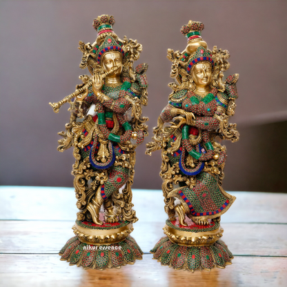 Large Online Brass Beautiful Krishna Radha with Stone work - 65 cm Nikuressence