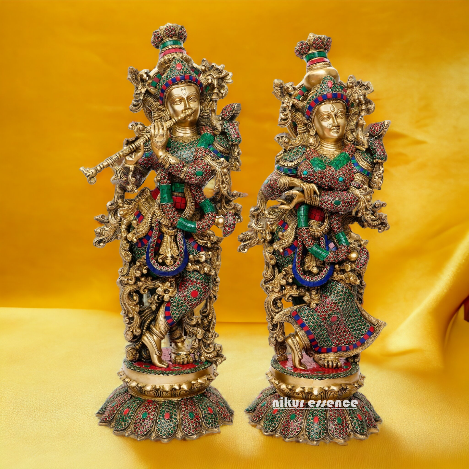 Large Online Brass Beautiful Krishna Radha with Stone work - 65 cm Nikuressence