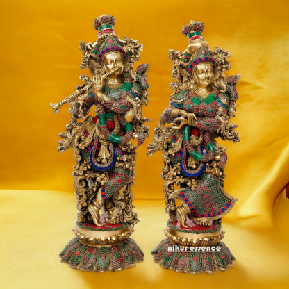 Large Online Brass Beautiful Krishna Radha with Stone work - 65 cm Nikuressence
