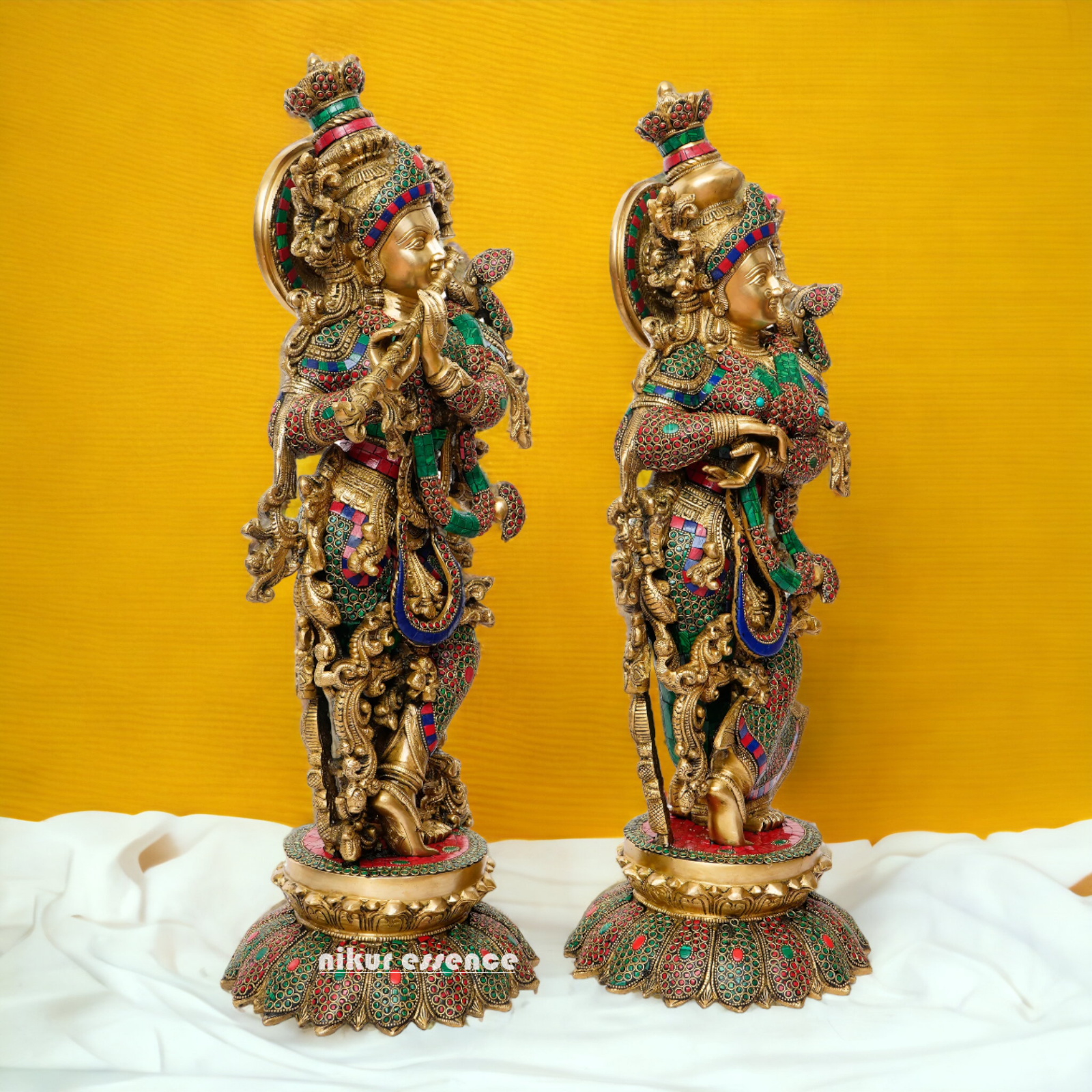 Large Online Brass Beautiful Krishna Radha with Stone work - 65 cm Nikuressence