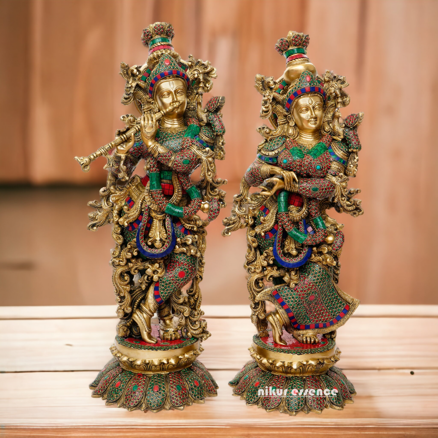 Large Online Brass Beautiful Krishna Radha with Stone work - 65 cm Nikuressence