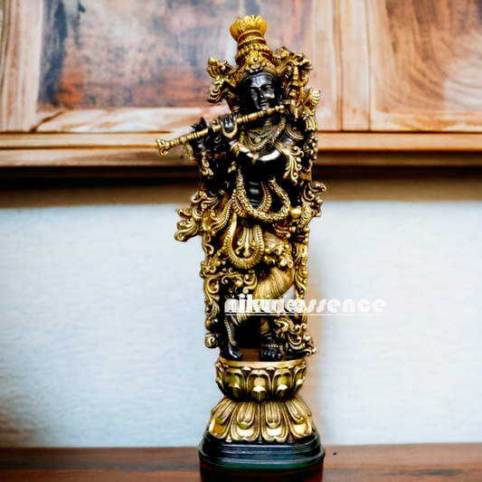 Superfine Brass Black Krishna with Playing Flute Idol - 29 Inches Nikuressence