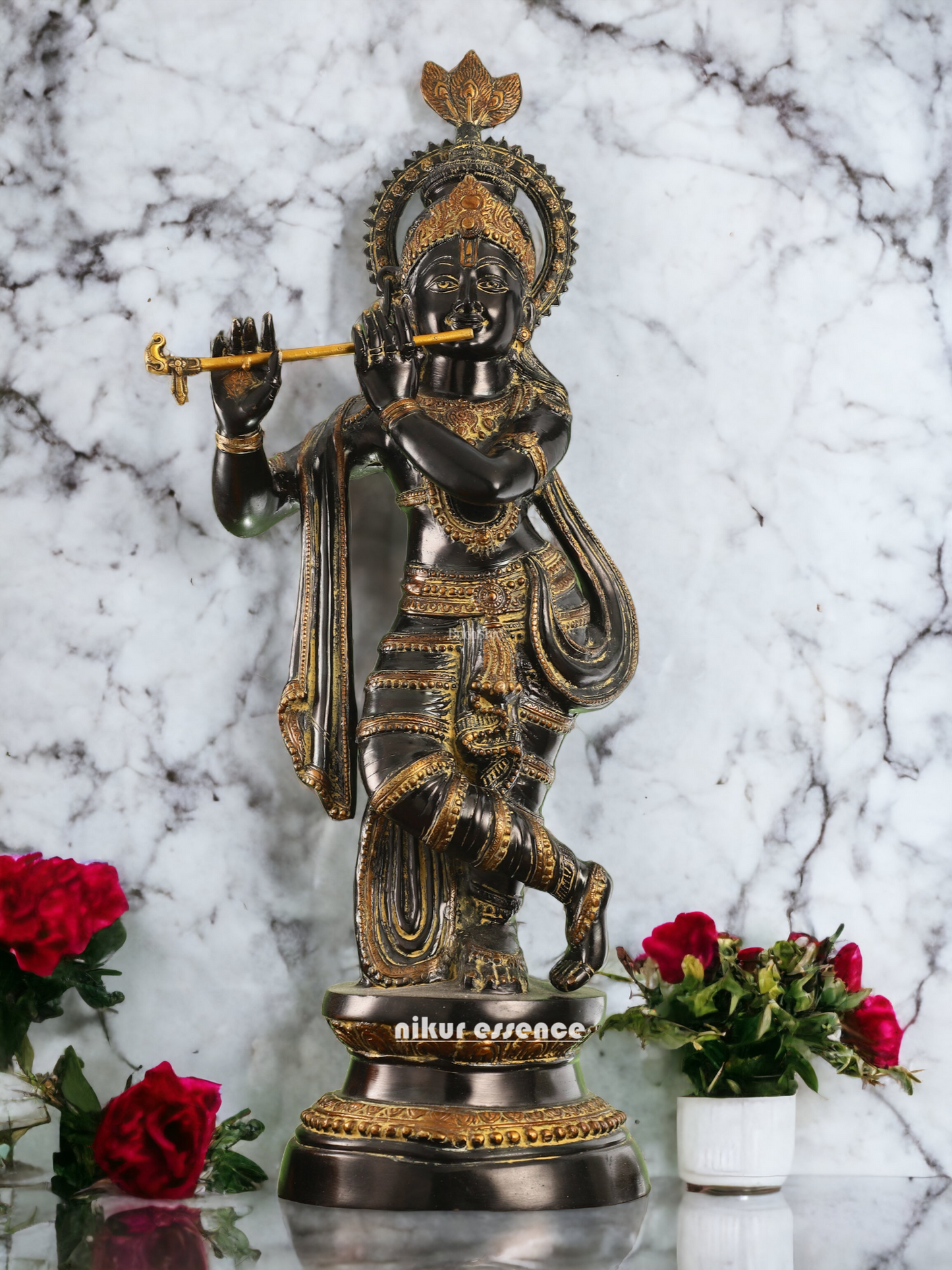 Buy Online Brass Black Krishna Standing with playing flute - 89 cm Nikuressence