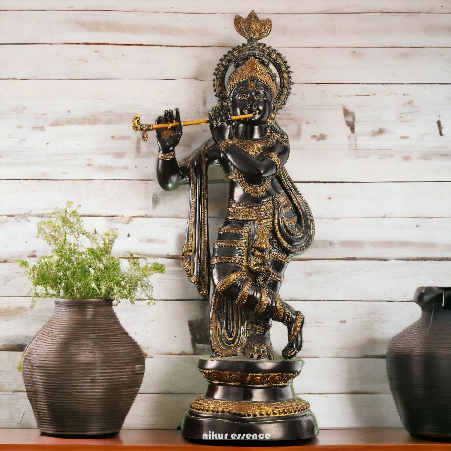 Buy Online Brass Black Krishna Standing with playing flute - 89 cm Nikuressence