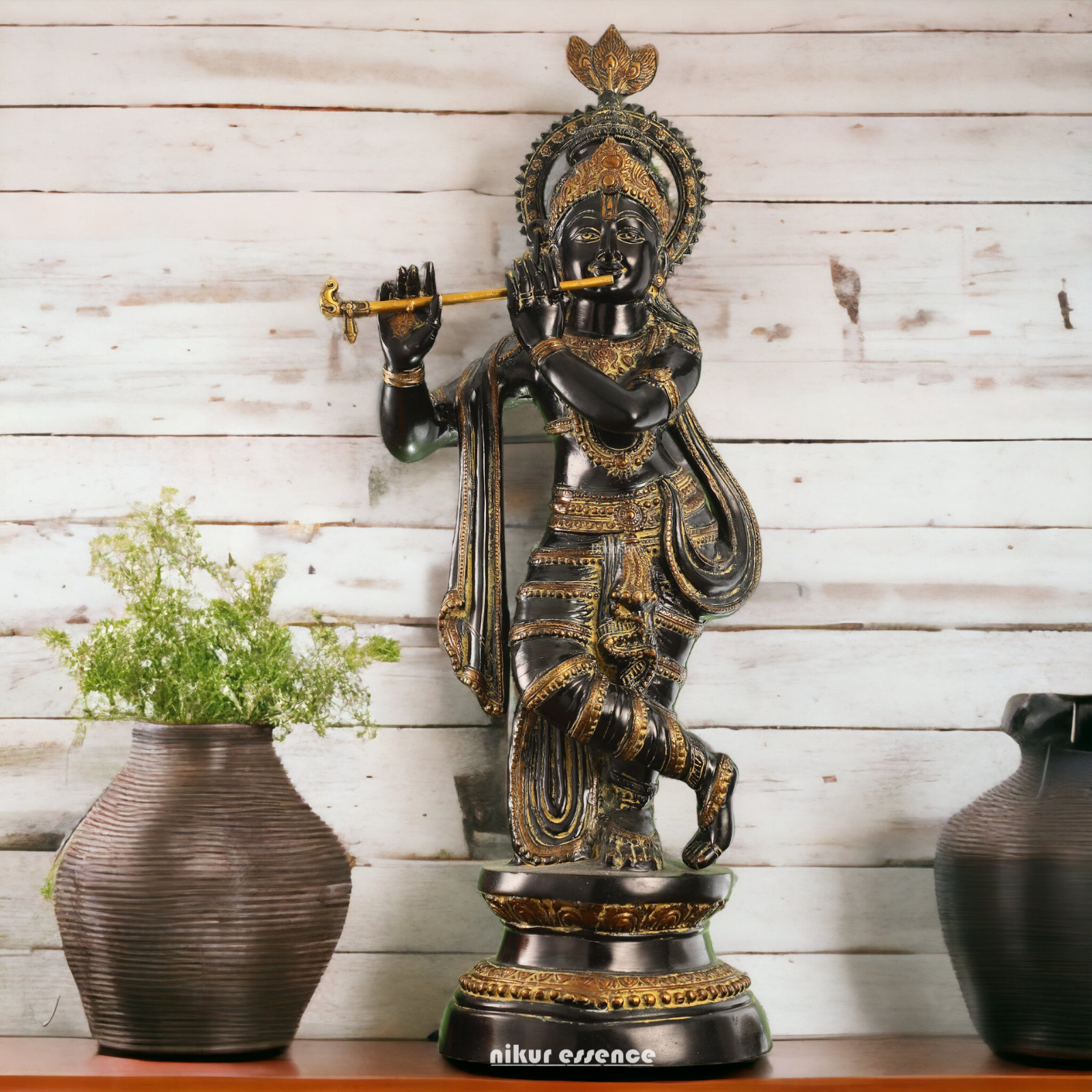 Buy Online Brass Black Krishna Standing with playing flute - 89 cm Nikuressence