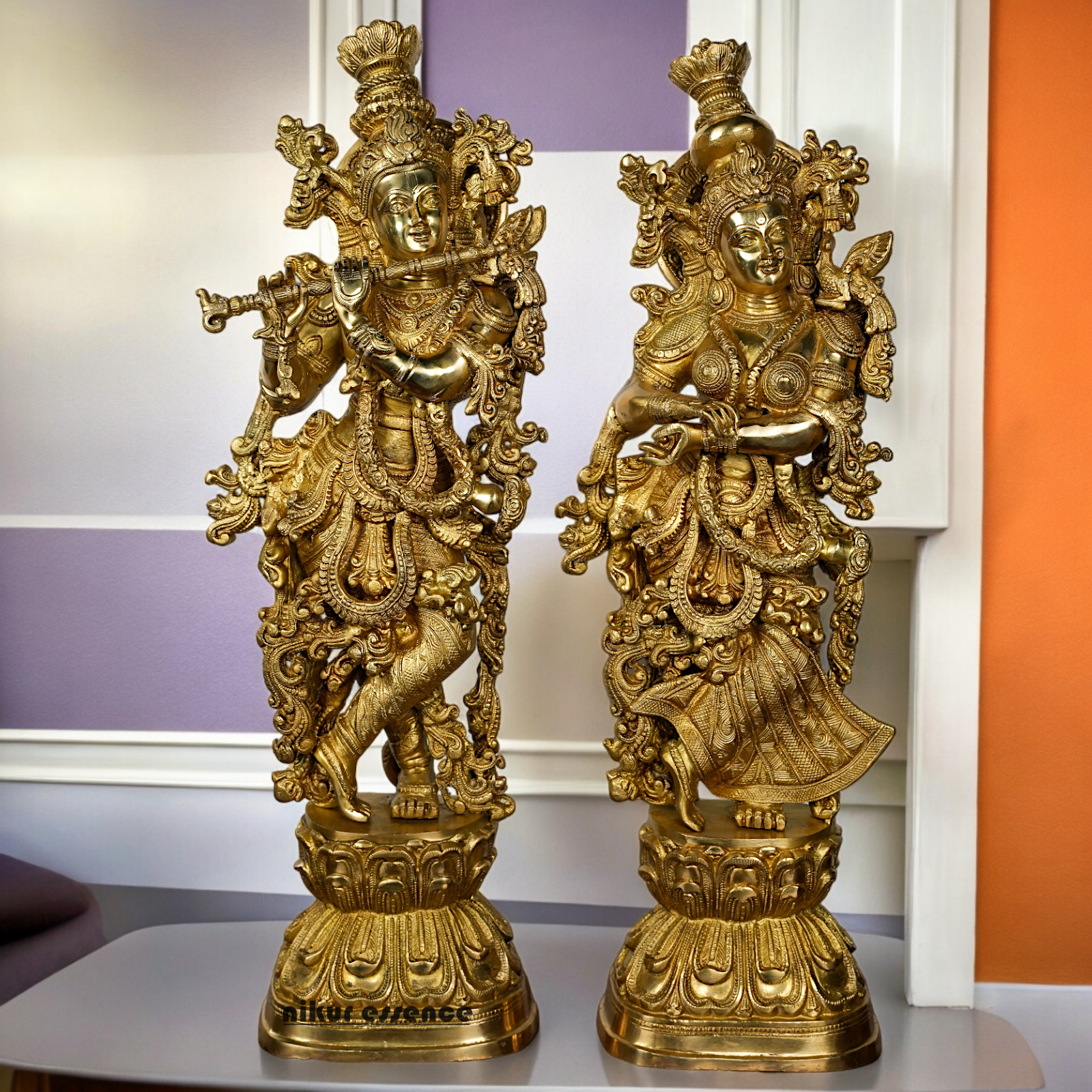 Solid Brass Radha Krishna Standing Idol - 29 inches Nikuressence