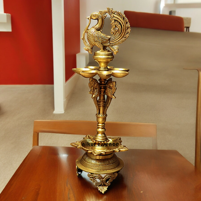 Large Solid Brass Peacock Diya Lamp - 59 cm Nikuressence